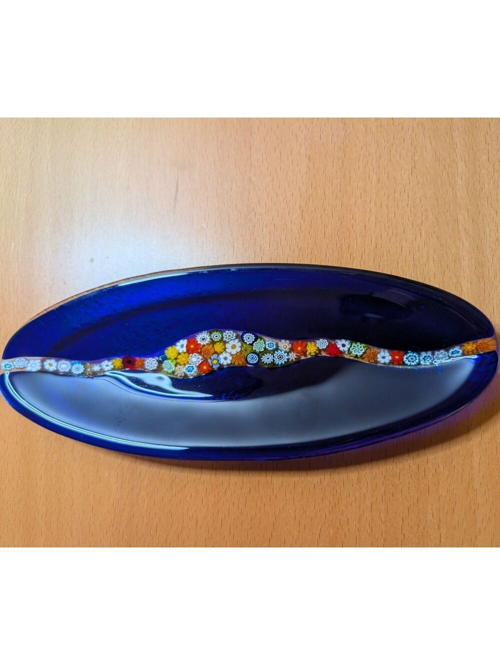 2083 - Vintage Blue Murano Glass Millefiori Decorative Dish